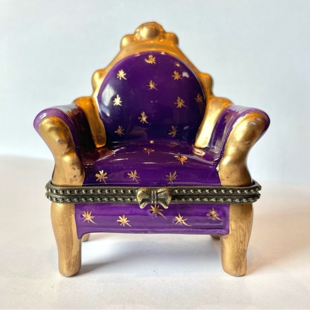 Vintage Painted Purple Gold Ceramic
Royal Chair Throne Trinket Box